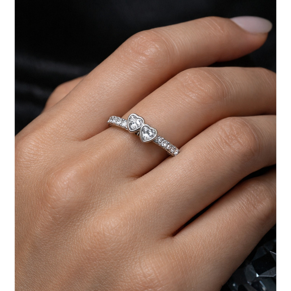 Authentic Pandora Forever Hearts Ring Clear CZ 191023CZ‑56 Size 7.5 New Box Tag
